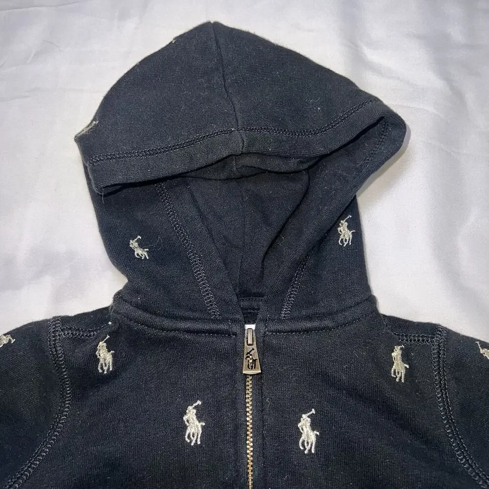 Ralph Lauren Tracksuit Baby Size 3M Black Fleece Gold Logo AOP Hoodie Pants Set